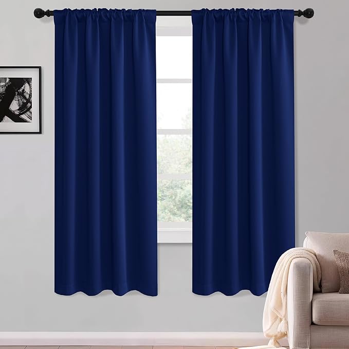 KGORGE Navy Blackout Curtains 63 inch Length, Privacy Room Darkening Rod Pocket and Back Tab Thermal Insulated Light Blocking Curtains for Living Room Bedroom, 52 x 63 Inch, 2 Panels
