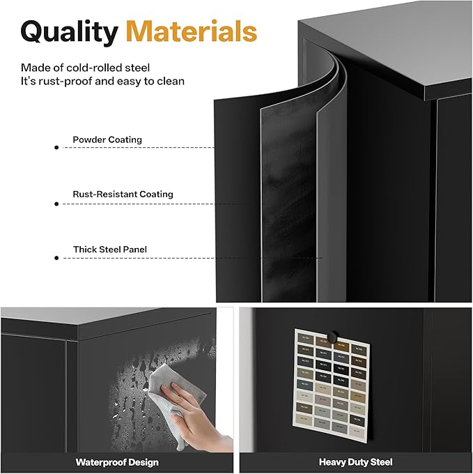 Metal Garage Storage Cabinets，Metal File Cabinet with 2 Adjustable Shelves, Lockable Storage Cabinets for Office, Home, Garage, Warehouse 36" H x 31.5" W x 15.7" D (Black)