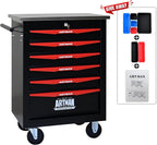 6-Drawer Heavy-Duty Rolling Steel Tool Cart with Handle&Wheels, Metal Storage Organizer Cabinet, Tool Chest for Efficient Tool Storage in Garage, Warehouse, Workshop, Repair Shop, Black&RED