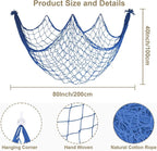 2 Pack Fish Net Decorations, 80x40 Inch Haze Blue Fishing Net Decor for Under The Sea Hawaiian Beach Them Party, 3mm Thick Natural Cotton Versatile Nautical Netting for Party Wall Table Ceiling Decor
