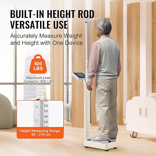 VEVOR Medical Digital Scale, Professional Physician Scale for Weight Height, Multi-Function Medical Physician Scale with Built-in Height Rod, 2 Unit (kg/lb), BMI for Home Hospital Gym, 500LBS Capacity