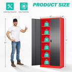 SISESOL Red Metal Storage Cabinet with Locking Doors and Shelves,Garage Storage Cabinet with Lock,Steel Locker,Lockable Cabinets for Home,Office,Shop,Garage Cabinets