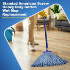 Matthew Cleaning Screw-on Heavy Duty Cotton Wet Mop Replacement Heads(Blue, Large,12 Pack) with 2 Pack Microfiber Cloth for Residential & Commercial Floor Cleaning Use- Fit Standard American Screw