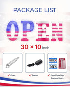 30'' x 10" Large Open Signs for Business, Super Bright LED Open Closed Sign with Hanging Installation, Light Up Sign for Bar Store Restaurant Office Hotel Salon USA Flag