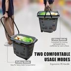 Teyyvn 4 PCS 50L Plastic Rolling Shopping Basket with Handle, Rolling Shopping Basket for Supermarkets and Retail Stores, Grey