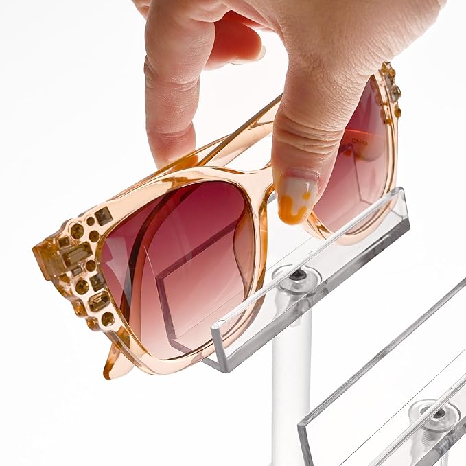 MOOCA 3 Tier Premium Acrylic Eyewear Display Stand, Sunglasses Rack Holder, Sunglasses Stand, Eyewear Organizer for Eyeglasses, 5 in H