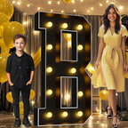 Pooqla 4 FT Marquee Light Up Letters, Black Giant LED Sign Marquee Letter Lights 4 Feet Tall, Big Mosaic Letters for Balloons Birthday Party Anniversary Wedding Decorations, Warm White B