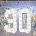 Pooqla 4 FT Light Up Marquee Numbers, Giant Mosaic Number Cool White and Warm White LED, Large Lighted Marquee Numbers for Balloons 7th 17th 70th Birthday Party Decoration, LED 7