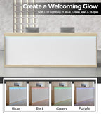 71" Modern Reception Desk with LED Lights, Front Desk Reception Counter with Lockable Drawer, Storage Cabinet & Keyboard Tray for Office, Salon, Checkout (Maple + White)