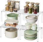 Clear Cabinet Organizer: Acrylic Shelf Riser Set of 4 for Kitchen Pantry Organizers and Storage - Countertop Spice Rack for Cabinet - Stackable Display Shelf Decor for Gift