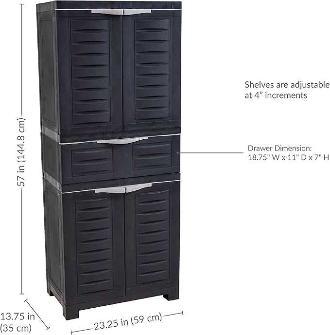 Sunnydaze Plastic Garage Storage Cabinet with 2 Adjustable Shelves - 57" H - Garage, Office, Home, Laundry Room - Speckled White