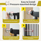 Lumizone Extra Tall Cat Gate 55.12" High Pressure Mounted Extra Wide 2025 New (17 Sizes) 1.37" Gap No Drilling Auto-Close One-Handed Operation Tall Pet Gate for Dogs(Black, 55.12" H x 84.45"-88.57" W)