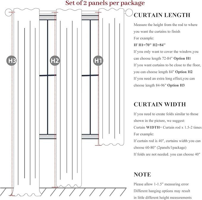 102 Inch Long Gray Blackout Curtains for Bedroom 2 Panels Set, Natural Linen Pleated Floor to Ceiling Thermal Drapes Hooks Rings Back Tab 50 x 102 Inches Length Textured Window Drapes Decor