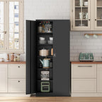 Metal Storage Cabinet-72” Black Tall Steel File Cabinets with Lockable Doors and Adjustable Shelves-Black Steel Storage Cabinet for Kitchen, Office, Garage
