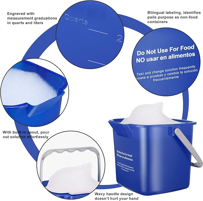 Uiifan 3 Pcs 6 Quart Bucket for Cleaning Small Sanitizing Square Bucket Detergent Pail Plastic Utility Cleaning Pail for Home Commercial Restaurant Kitchen Office School Commercial Use (Multicolor)