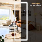 LED Rectangular Corner White Full Length Mirror - 16“ x 60” Brightness Adjustable, Touch Screen Control, Wall Mounted or Freestanding, for Bedroom Living Room Cloakroom Dressing Mirror