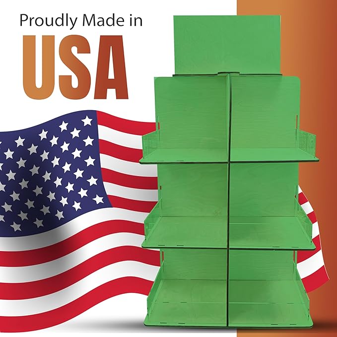 Versatile 4-Sided Rotating Display Stand for Candy, Snacks, Jams, Produce and More - Ideal for Craft Shows, Farmers Markets, and Retail Stores - 12 Shelves, Heavy-Duty Design, Easy Setup (Green)