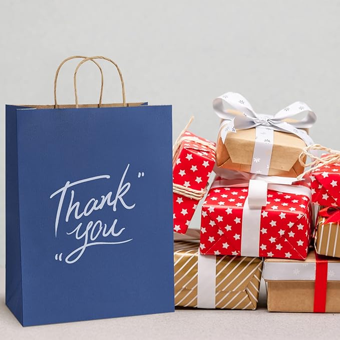 BagDream Navy Blue Gift Bags 13x7x17 50Pcs Large Kraft Paper Shopping Bags with Handles Bulk, for Party Favor, Retail, Merchandise, Grocery, Recycled Paper Sacks