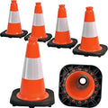 6 Pack 12" Inch Orange PVC Traffic Cones with Heavy-Duty Base, High-Visibility All-Weather Safety Cones for Road Construction, Parking Lot, and Garage Use (6, Orange, 12" Small)