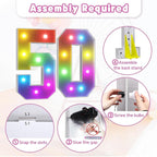 Marquee Numbers 50th Birthday Decoration: Colorful 3FT Large Light Up 50 Year Old Birthday Decorations Anniversary Backdrop Cardboard Sign 18 Colors Number 50 Mosaic Balloon Frame