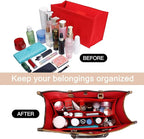Doxo Purse Organizer Insert,Felt Bag Organizer with Zipper,Tote Organizer Insert Suitable for Lv Onthego GM & D Book Tote Bag Large and More (Red-With Cover)
