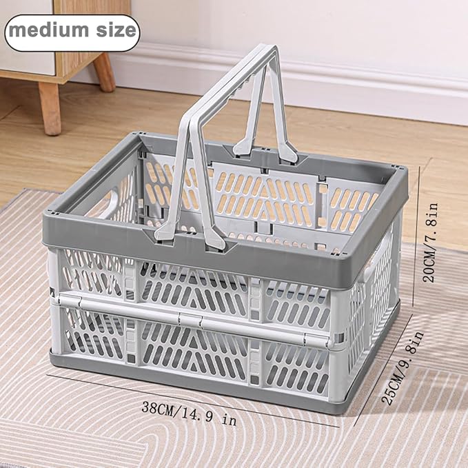 Collapsible Storage Crate with Handles, 20L Foldable Plastic Basket, Organizer Container (Light gray, M)