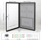 Enclosed Bulletin Board 24x18 in, Lockable Felt Board Bulletin Board for Office School Home Commercial, Tamperproof and Shatter Resistant, Black Aluminum Frame, Grey Felt