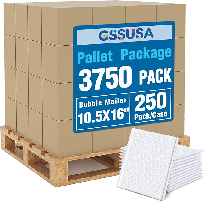 GSSUSA White Bubble Mailers 10.5x16 Padded Envelopes,1 Pallet Pack of 3750 Self-Seal Packaging Bags, Small Business Supplies, Shipping Envelopes, Mailing Bags, Packaging for Small Business