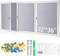 Enclosed Bulletin Board 72" x 36" Weather Resistant Lockable 3 Door Weatherproof Wall Mounted Enclosed Cork Board Aluminum Frame Display Case for Office, School, Commercial, 18xA4(Gray)