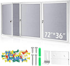 Enclosed Bulletin Board 72" x 36" Weather Resistant Lockable 3 Door Weatherproof Wall Mounted Enclosed Cork Board Aluminum Frame Display Case for Office, School, Commercial, 18xA4(Gray)