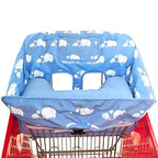 Love&go Soft Pillow Attached 2-in-1 Shopping Cart and High Chair Cover for Baby, Cotton Padded Cart Cover, Fold'n Roll Style, Portable with Carry Bag (Blue Elephant)