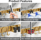 Mop Broom Holder Wall Mount, 2 Packs Gold Stainless Steel Tool Storage Organizer for Kitchen Garden Garage Laundry Room Bathroom and RV with 4 Slots 6 Hooks