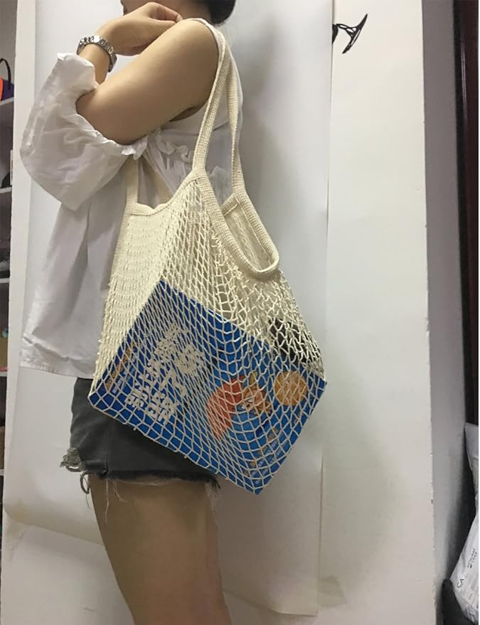 YEKEYI Portable Reusable Mesh Cotton Net String Bag Organizer Shopping Tote Handbag Fruit Storage Shopper NEW (white02)