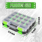 Tool Box with Transparent Lid, Double Side 34-Compartments Organizer Box with Removable Dividers for Hardware, Screws, Bolts, Nails, Beads, Jewelry and Fishing Accessories, Green, 1 Pack