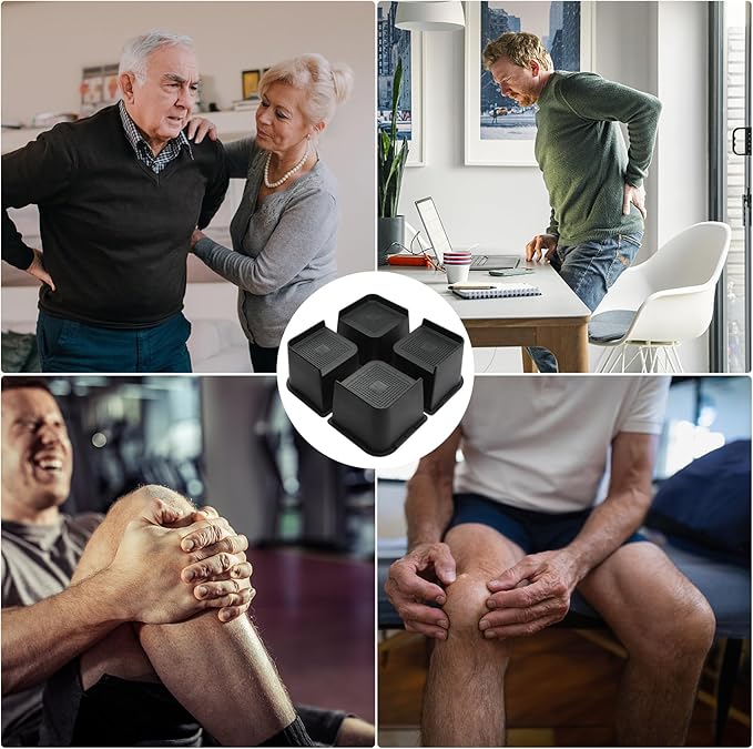 Bed Risers 2 inch, 3 inch, 4 inch, 6 inch or 8 inch Heavy Duty Furniture Risers, Up to 6000 Lbs L Shaped Design Bed Lifts Blocks for Couch Desk Sofa Table (Black, 4 Inch 8 Pack)