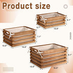 3 Pack Wooden Crates with Liner, Multiple Sizes Wood Crates Decorative Storage Baskets Rustic & Farmhouse Decor for Display Home Pantry Bathroom Cabinets Kitchen Laundry Room Organizing