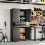 Yizosh Metal Garage Storage Cabinet with Locking Doors and Adjustable Shelves, 71" Tool Storage Cabinet with 2 Drawer for Garage,Warehouse