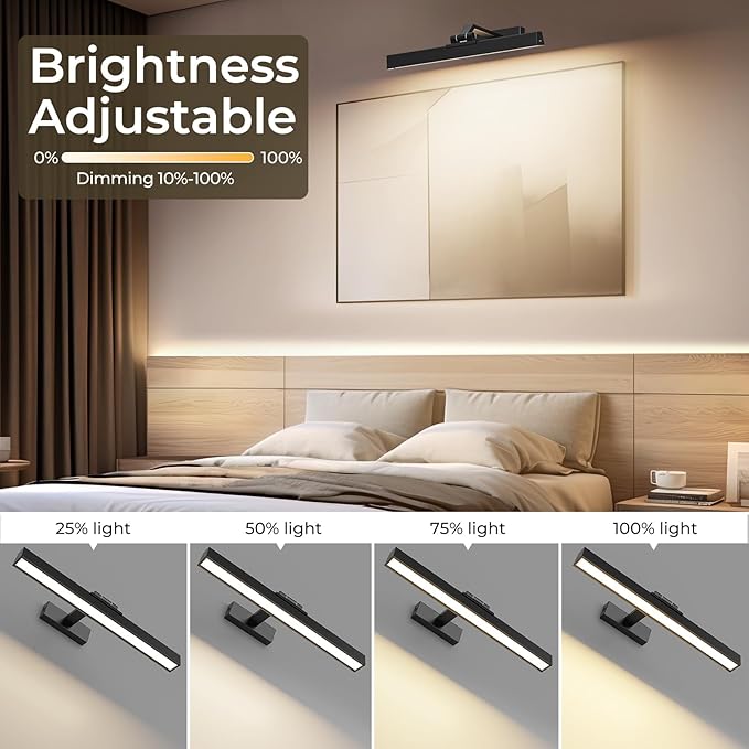 Picture Lights for Wall, Battery Operated Gallery Light 16in for Paintings CCT Dimmable Recharging Battery Wall Lamp with Remote Control for Living Room Dartboard Art Bathroom 2PCS