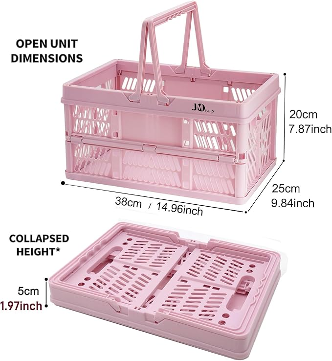 20 Liter Folding Storage Basket, Collapsible Plastic Folding Box, Storage Crates for Home, Office, Garage (Pink)
