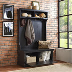 Pemberly Row Tall Entryway Hall Tree with Storage Bench in Distressed Black