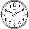 Sharp Atomic Analog Wall Clock - 12" Silver Brushed Finish - Sets Automatically- Battery Operated - Easy to Read - Easy to Use– Modern Design and Style