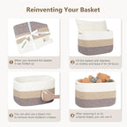 Cotton Rope Basket, Storage Baskets with Handle, 15x10x9 Inch Woven Basket for Shelves, Laundry, Towels, Clothes, Books (Jute/Brown 3Pack)