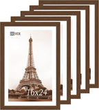 VCK 16x24 Picture Frame 5 Pack, Brown Wood Poster Frame with Exclusive Wood Grain, Wall Hanging