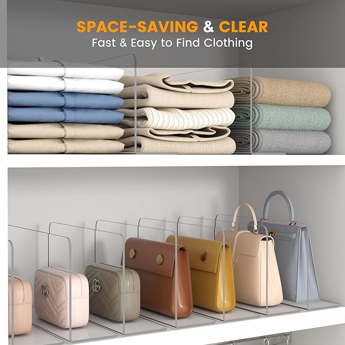 OKPOW Acrylic Shelf Dividers for Closet Organization: 12 Pack Tall Durable Clear Shelves Separators for Clothing Adjustable