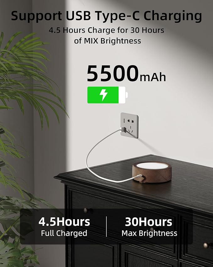 EZVALO LED Wall Mounted Lights, 5500mAh Rechargeable Wall Sconces Lamp, 3 Color Temps & Remote and Touch Control, 360°Rotation Dimmable Cordless Wall Light for Bedroom Reading Study (2 Pack Walnut)