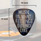 AZEZO Metal Guitar Pick Décor, 12’’x10’’ Music Wall Art, Stainless Guitar Wall Art, Featuring ‘Music Is What Feelings Sound Like’
