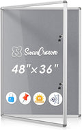 SWANCROWN Enclosed Bulletin Board 48x36in, Tamperproof Lockable Grey Felt Board Wall Display Case with 2 Locks for Office School Commerce, Aluminum Frame