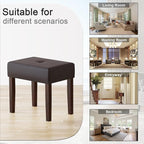 Leather Vanity Stool, 18.7 Inch Wide Rectangle Ottoman Bench for Makeup Room, Vanity Chair with Wood Legs for Piano Room, Bedroom,Living Room with Customizable (Cherry)