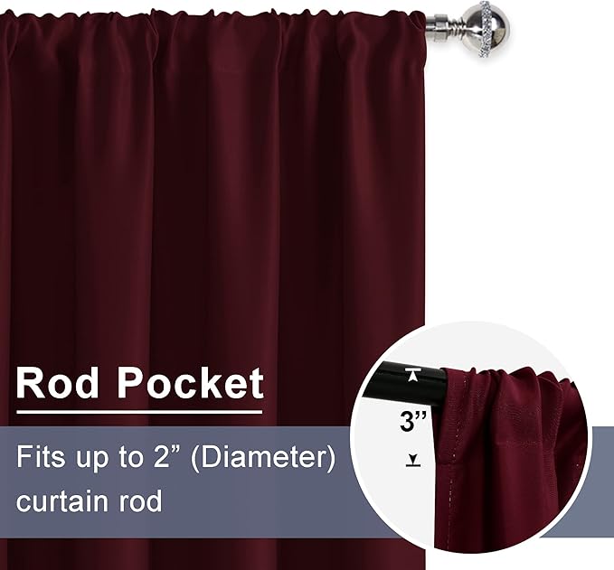 JIUZHEN Christmas Blackout Curtains for Bedroom - Thermal Insulated Room Darkening Noise Reducing, 52 x 84 Inch Length Curtains for Living Room, Set of 2 Panels with Tiebacks, Burgundy