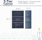 Homes: Inside + Out Apexa 3-Tier Stackable Wood Bookcase with Doors, Cube Storage Organizer Shelves, Small Food Pantry Cabinet, Dorm Teen Room Decor & Bedroom, Home Office, Kitchen, Steel Blue